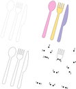 Cartoon spoon, knife and fork. Dot to dot game for kids Royalty Free Stock Photo