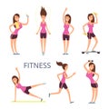 Cartoon sport young woman characters, fitness girl isolated on white background Royalty Free Stock Photo