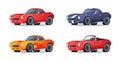 Cartoon sportcar design in modern style. Muscle car different variations. Vector illustration. Royalty Free Stock Photo