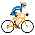 Cartoon sportsman bicyclist in helmet riding bicycle in sportswear