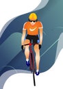 Cartoon sportsman bicyclist in helmet riding bicycle in sportswear