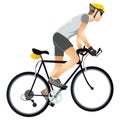 Cartoon sportsman bicyclist in helmet riding bicycle in sportswear