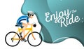 Cartoon sportsman bicyclist in helmet riding bicycle in sportswear