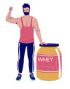 Cartoon sportsman character advertising whey sport nutrition