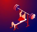 Cartoon sportsman training bench-press for bigger muscles