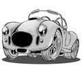 Cartoon sporty retro car convertible. Black-white vector illustration, on a white background. Royalty Free Stock Photo