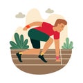 Cartoon sprinter ready to sprint on starting line. Royalty Free Stock Photo