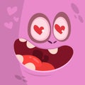 Cartoon square zombie face avatar in love. St Valentine`s Day.