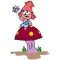 A cartoon squid sitting on a mushroom tree Royalty Free Stock Photo