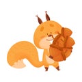 Cartoon Squirrel Animal Carrying Lots of Acorns in Its Tree Hollow Vector Illustration Royalty Free Stock Photo