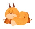 Cartoon Squirrel Animal Sleeping on the Pile of Acorns Vector Illustration Royalty Free Stock Photo