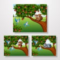 Cartoon squirrel and racoon on the apple tree collections Royalty Free Stock Photo