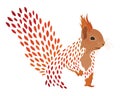 Cartoon squirrel. Stylized redhead protein. Colored Vector illustration. Tattoo.