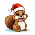 A cartoon squirrel wearing a santa hat.