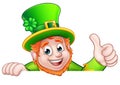 Cartoon St Patricks Day Leprechaun Top of Sign Royalty Free Stock Photo