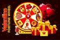 Cartoon St. Valentine lucky roulette, spinning fortune wheel. Holiday icons and symbols. Game assets