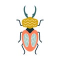 Cartoon stag beetle with horns with decor on the back in art deco style. Royalty Free Stock Photo