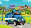 Cartoon stage with police vehicle smiling truck colorful and cheerful scene Royalty Free Stock Photo