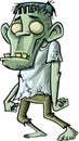 Cartoon stalking green zombie with big teeth