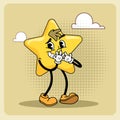 Cartoon star character smiling. Cheerful retro 20s vintage mascot.