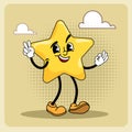 Cartoon star character smiling. Cheerful retro 20s vintage mascot.