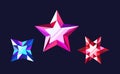 Cartoon Star-shaped Gemstone Crystals. Dazzling Game Assets With Vibrant Red, Pink And Blue Hues, Exquisite Facets Royalty Free Stock Photo