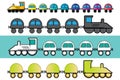 Cartoon steam locomotive train with colored wagons illustration