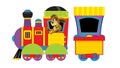 Cartoon steam train on tracks on white background space for text - illustration for children kids