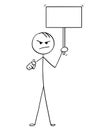 Cartoon of Angry Man or Businessman Holding Empty Sign and Pointing at Camera