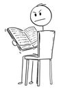 Cartoon of Annoyed Man Sitting on Chair and Reading a Book