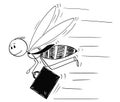 Cartoon of Businessman Depicted as Flying Hardworking Bee or Honeybee