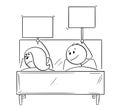 Cartoon of Couple in Bed, Man Offering Something, Woman is Rejecting and Sleeping