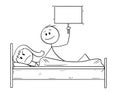 Cartoon of Couple in Bed, Man Offering Something, Woman is Rejecting and Sleeping