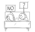 Cartoon of Couple in Bed, Man Wants Sexual Intercourse, Woman is Rejecting