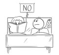 Cartoon of Couple in Bed, Man Wants Sexual Intercourse, Woman is Reading a Book and Rejecting