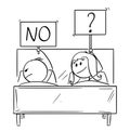 Cartoon of Couple in Bed, Woman Wants Sexual Intercourse, Man is Rejecting