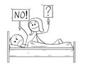 Cartoon of Couple in Bed, Woman Wants Sexual Intercourse, Man is Rejecting Royalty Free Stock Photo