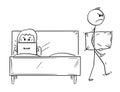 Cartoon of Couple, Man Was Rejected by Woman and is Leaving Bed With Pillow