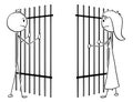 Cartoon of a Couple of Man and Woman Divided by Prison Bars