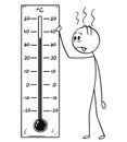 Cartoon of Man Holding Celsius Thermometer Showing Hot Weather or Heat