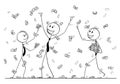 Cartoon of Businessmen Collecting Money Raining of Falling From Sky