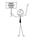 Cartoon of Happy Man, Banker or Businessman Celebrating Rising Interest Rates