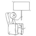 Cartoon of Happy Man or Businessman Sitting in Armchair and Holding Empty Sign Royalty Free Stock Photo