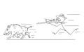 Cartoon of Hunter With Scoped Rifle Hunting Wild Boar or Swine