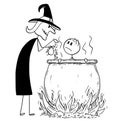 Cartoon of Man Boiled by Evil Witch in Cauldron