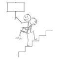 Cartoon of Man or Businessman Carrying Another Man or Boss With Empty Sign Upstairs