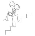 Cartoon of Man or Businessman Carrying Another Man or Boss Upstairs