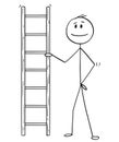 Cartoon of Man or Businessman Holding Small Ladder