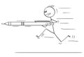 Cartoon of Man or Businessman Running, Charging or Attacking With Pen Like Spear
