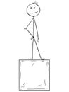 Cartoon of Man or Businessman Standing on Cube